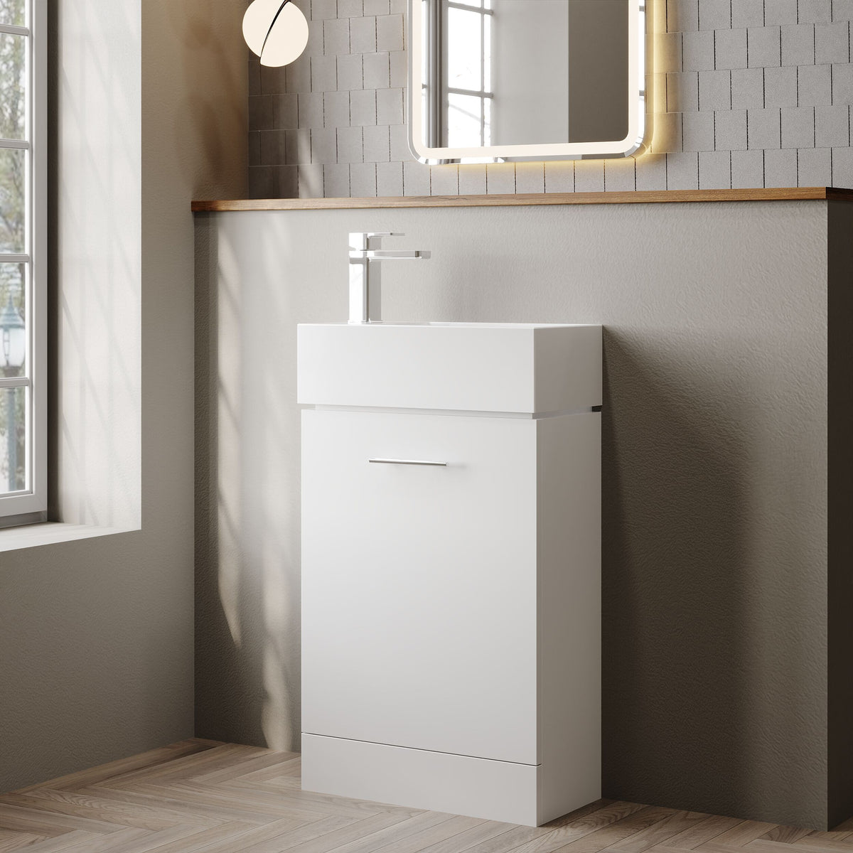 Modern Splash 485mm Gloss White 1 Door Compact Floor Standing Cabinet With Basin