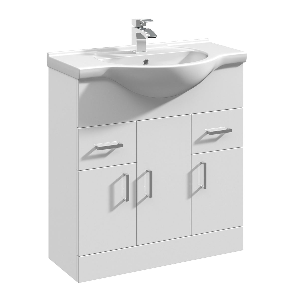 Modern Splash 750mm Gloss White 3 Door 2 Drawer Floor Standing Cabinet With U-Shaped Basin