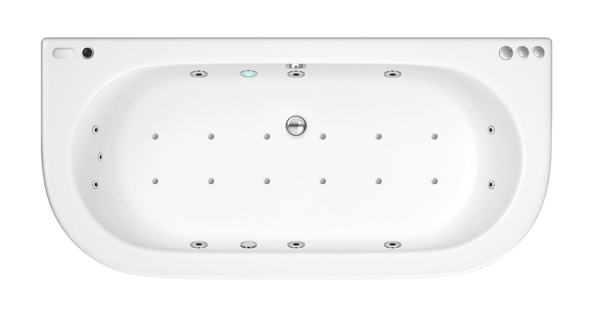 Modern Splash 1700mm Back to Wall Double Ended 11 Jet Hydrotherapy Whirlpool Bath With Light