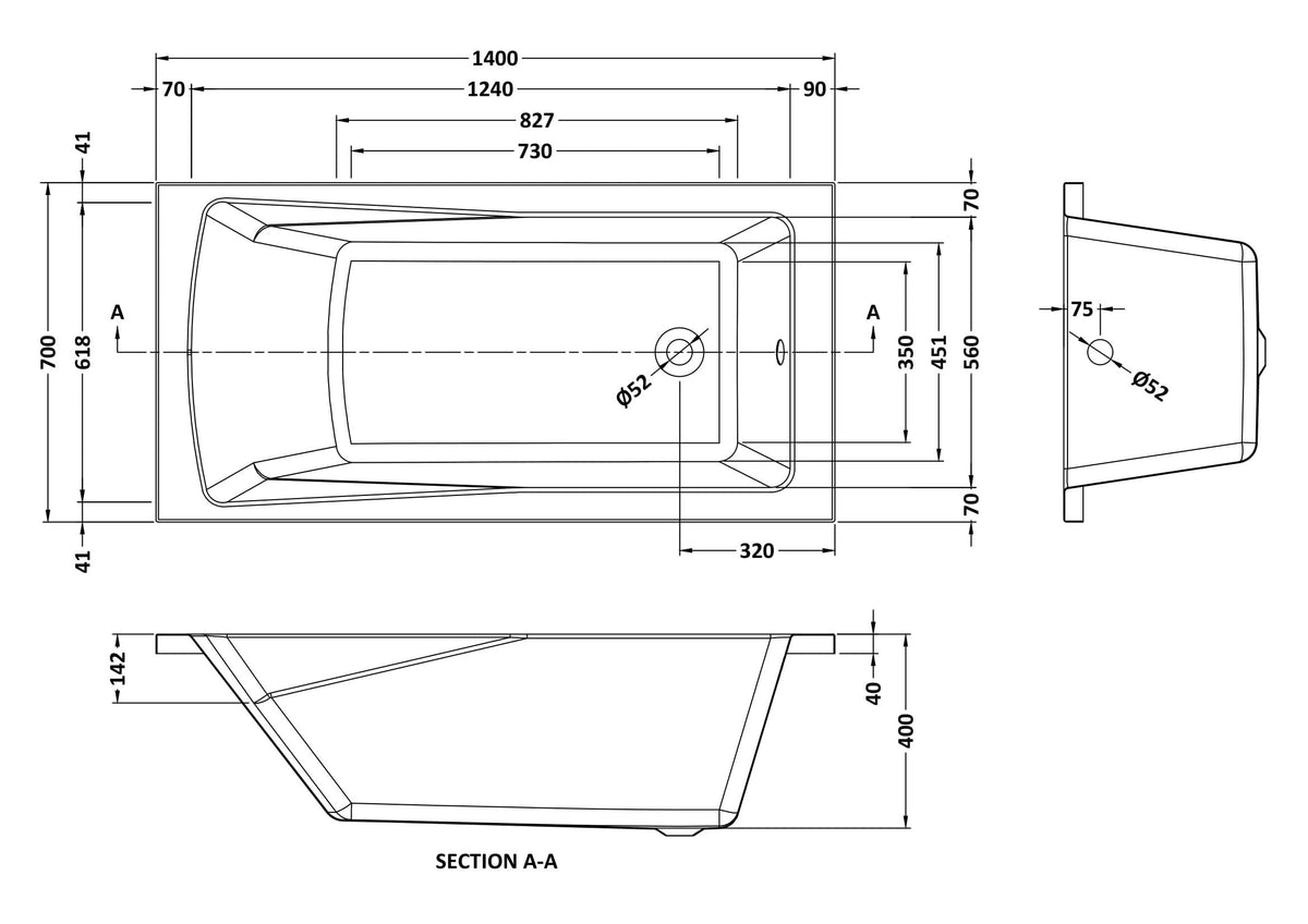 Modern Splash 1400mm Single Ended 6 White Jet Whirlpool Bath