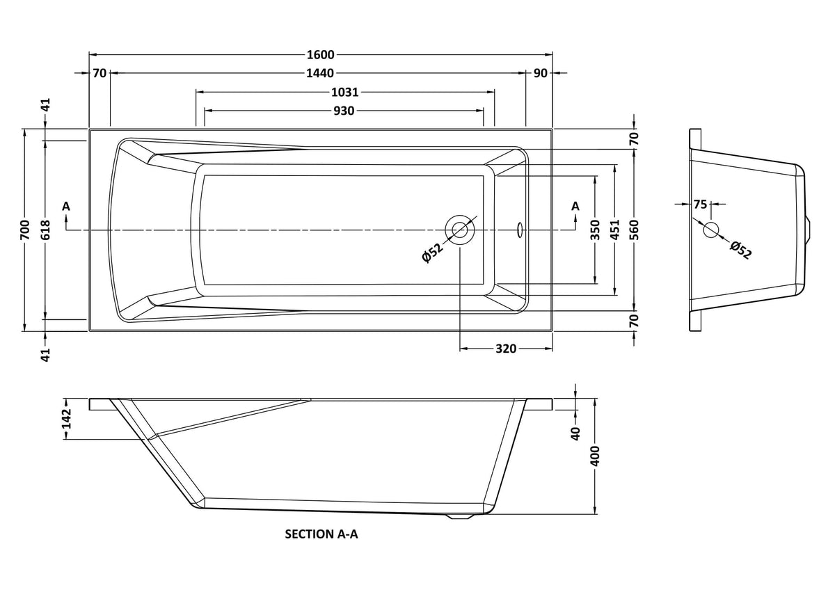 Modern Splash 1600mm Single Ended 6 Chrome Jet Whirlpool Bath