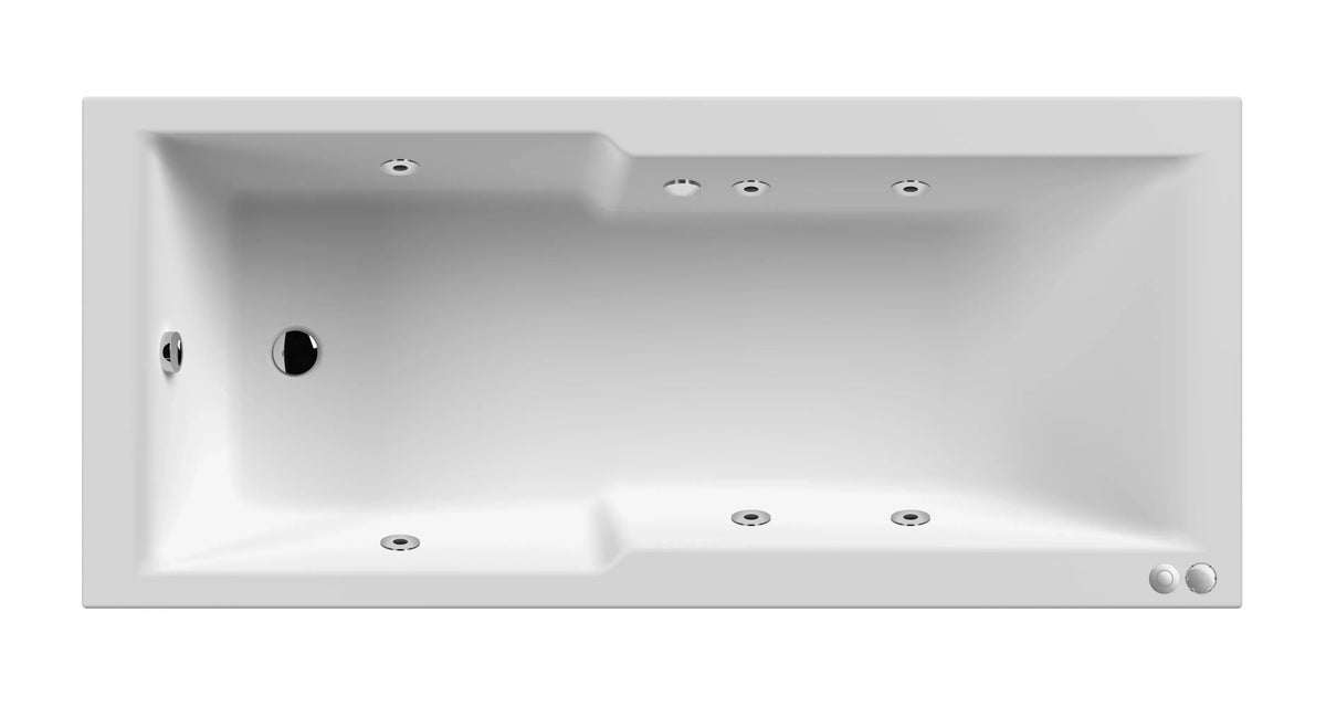 Modern Splash 1700mm Single Ended Straight 6 Chrome Jet Whirlpool Shower Bath