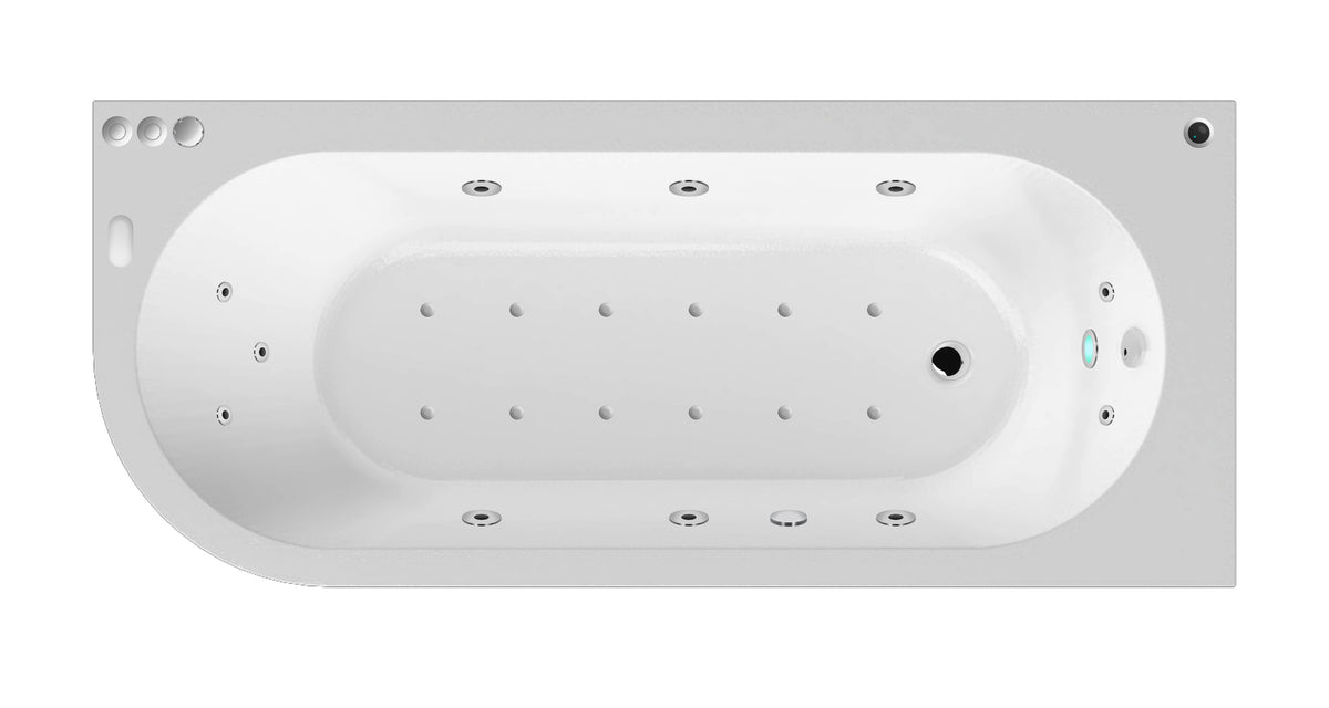 Modern Splash 1700mm Right Hand Curved Corner 11 Jet Hydrotherapy Whirlpool Bath With Light