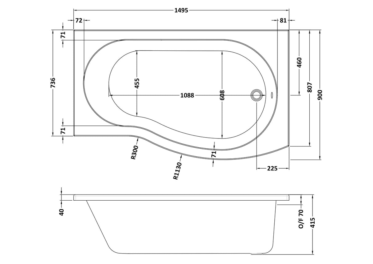 Modern Splash 1500mm Shower B-Shaped Right-Hand Bath
