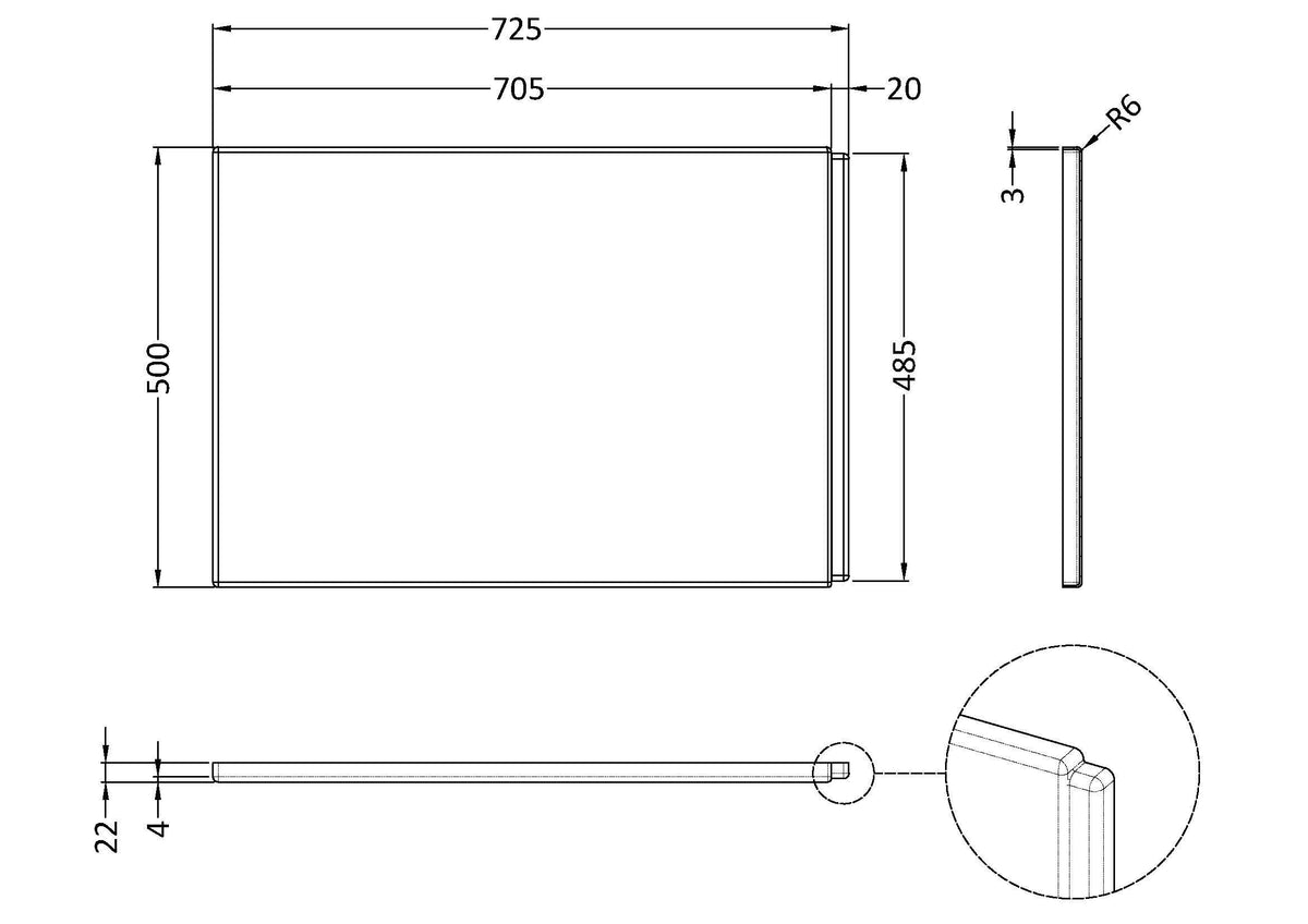 Modern Splash 725mm Acrylic B-Shaped Shower Bath End Panel