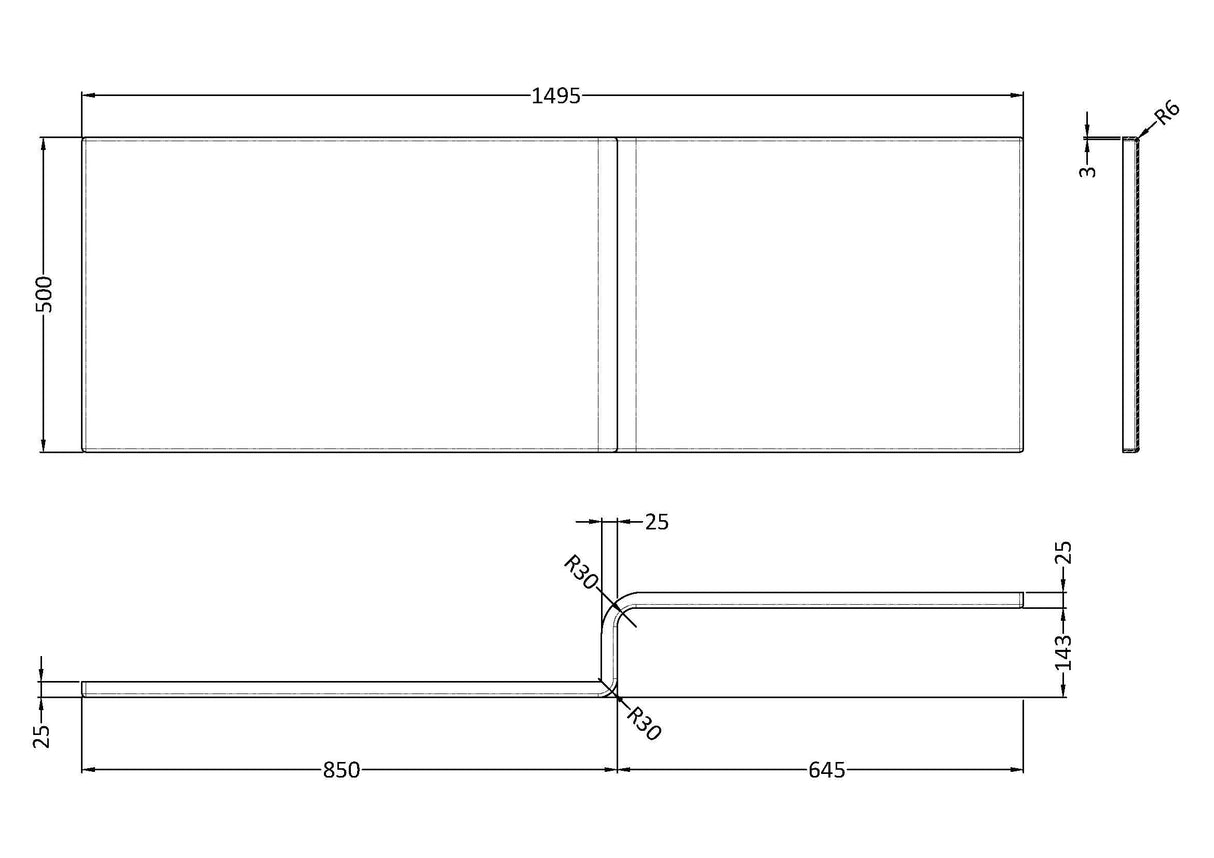 Modern Splash 1500mm L-Shaped Acrylic Shower Bath Front Panel