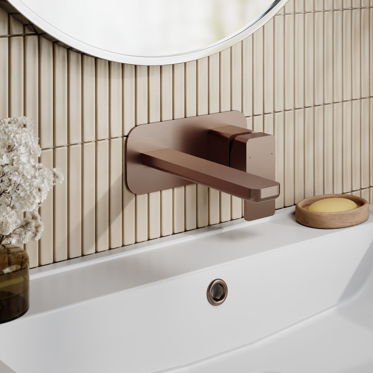 Modern Splash Brushed Bronze 2 Tap Hole Wall Mounted Basin Mixer