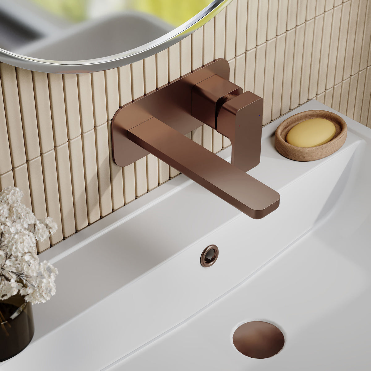 Modern Splash Brushed Bronze 2 Tap Hole Wall Mounted Basin Mixer