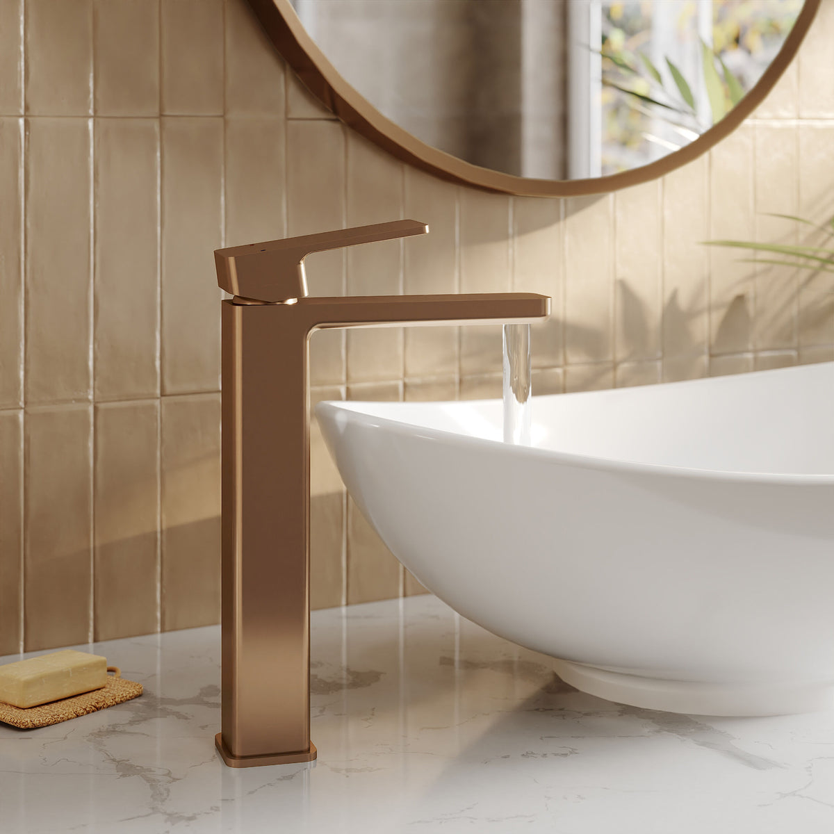 Modern Splash Brushed Bronze High Rise Mono Basin Mixer