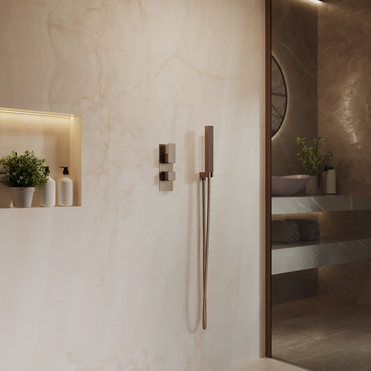 Modern Splash Brushed Brass Twin Thermostatic Shower Valve