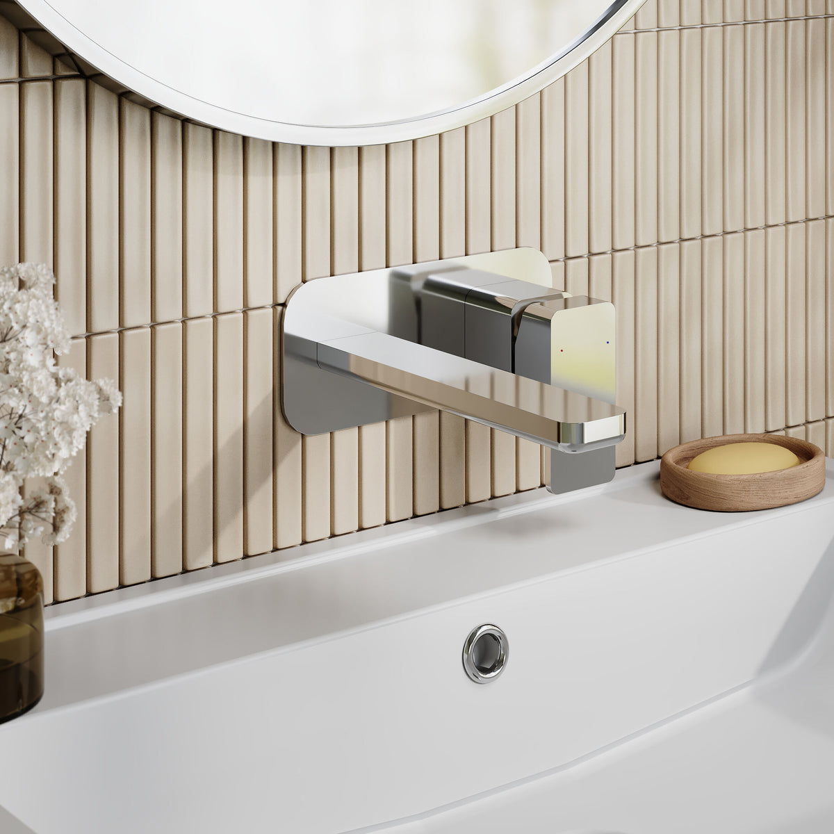 Modern Splash Chrome 2 Tap Hole Wall Mounted Basin Mixer With Plate