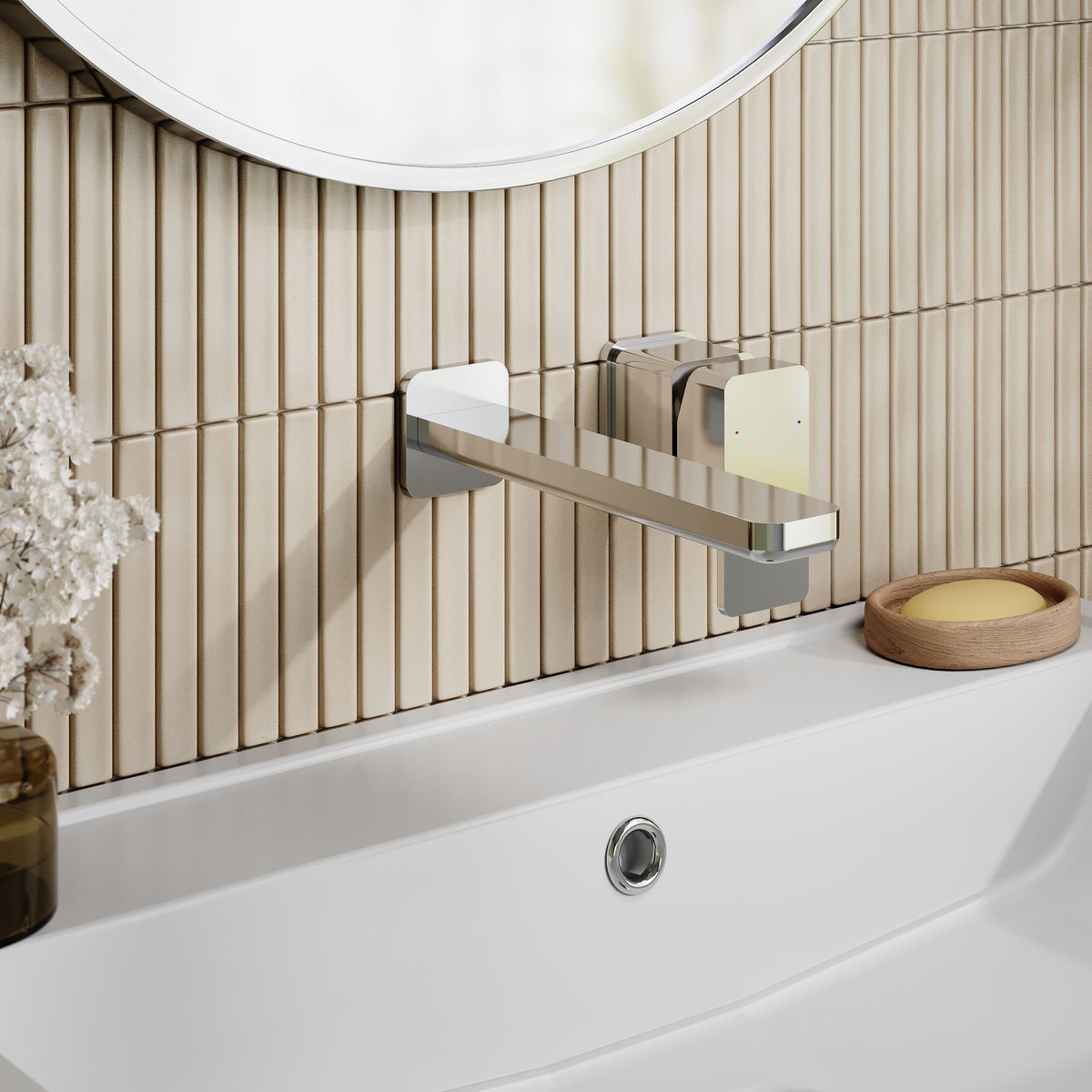Modern Splash Chrome 2 Tap Hole Wall Mounted Basin Mixer