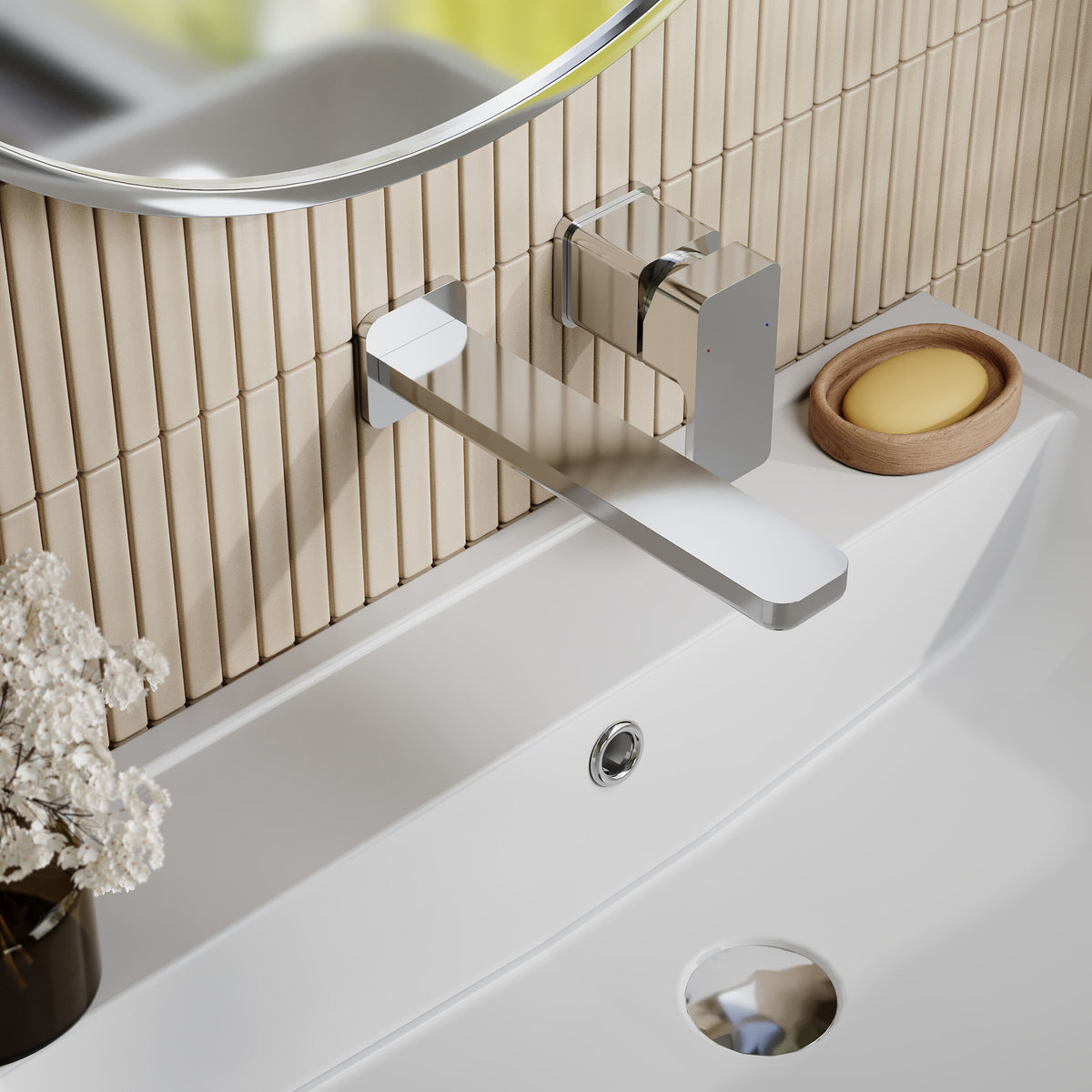 Modern Splash Chrome 2 Tap Hole Wall Mounted Basin Mixer