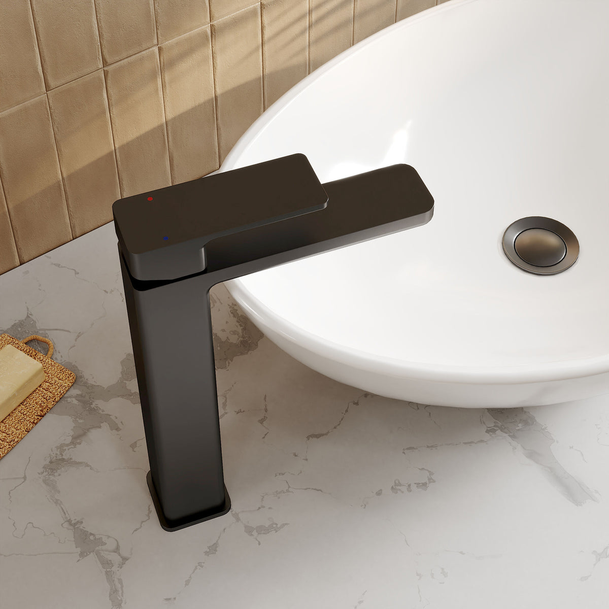 Modern Splash Matt Black High Rise Mono Basin Mixer
