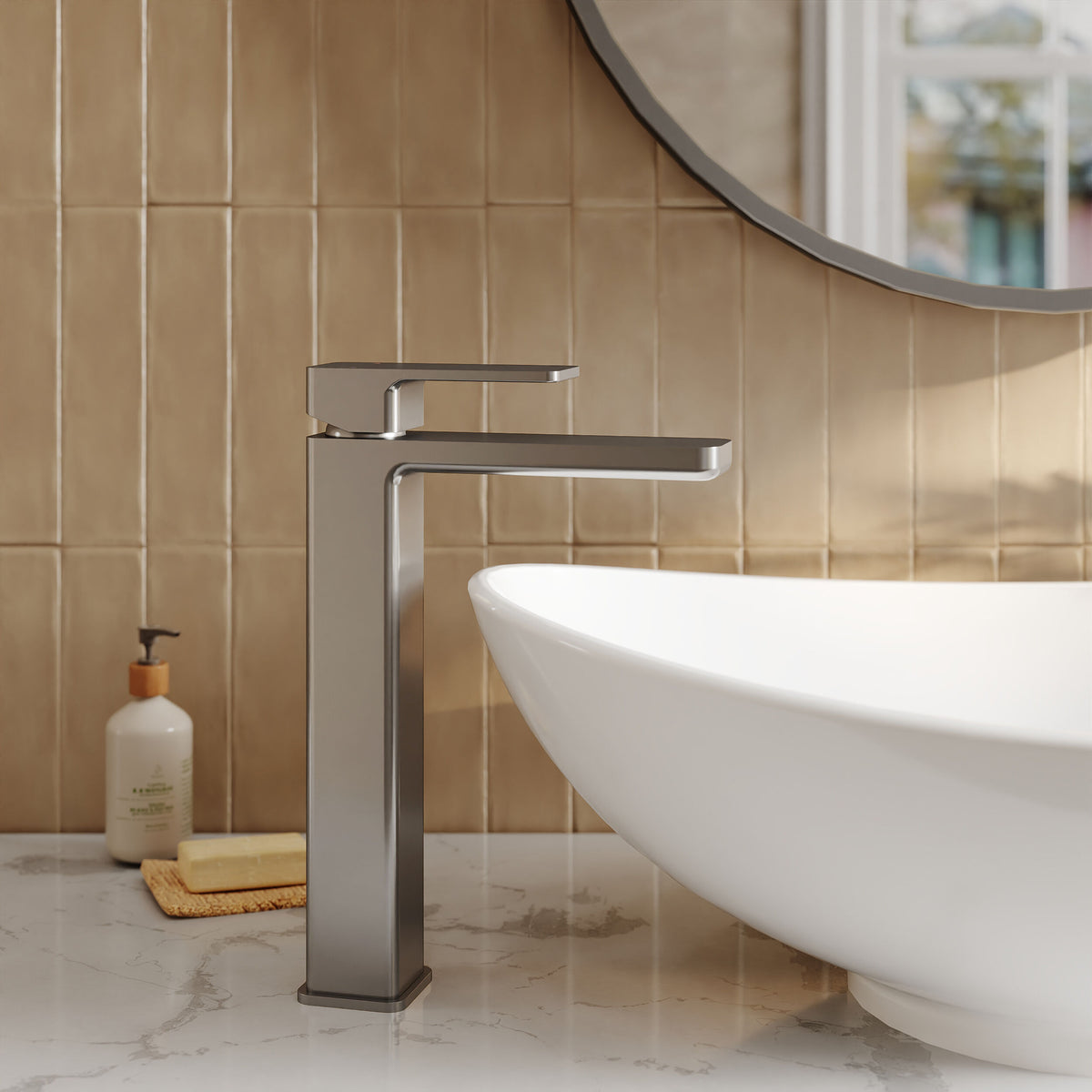 Modern Splash Brushed Pewter High Rise Mono Basin Mixer