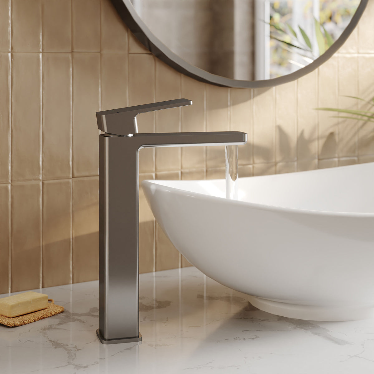 Modern Splash Brushed Pewter High Rise Mono Basin Mixer