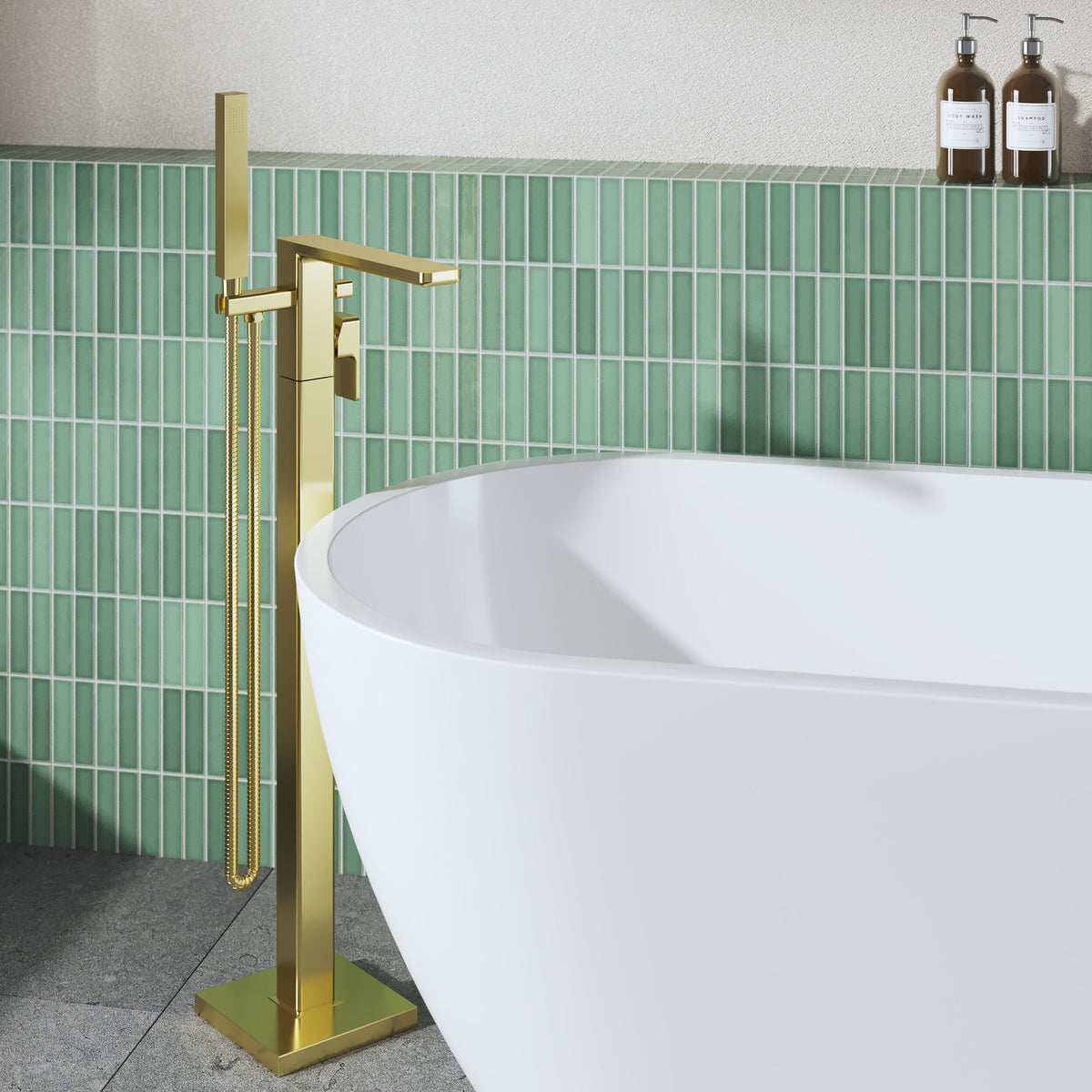 Modern Splash Brushed Brass Freestanding Bath Shower Mixer