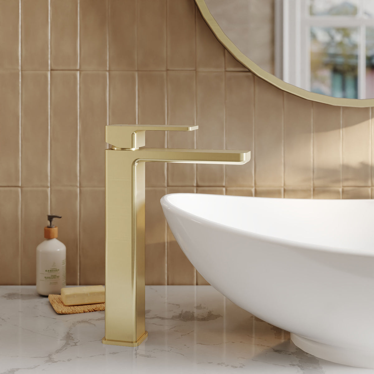 Modern Splash Brushed Brass High Rise Mono Basin Mixer
