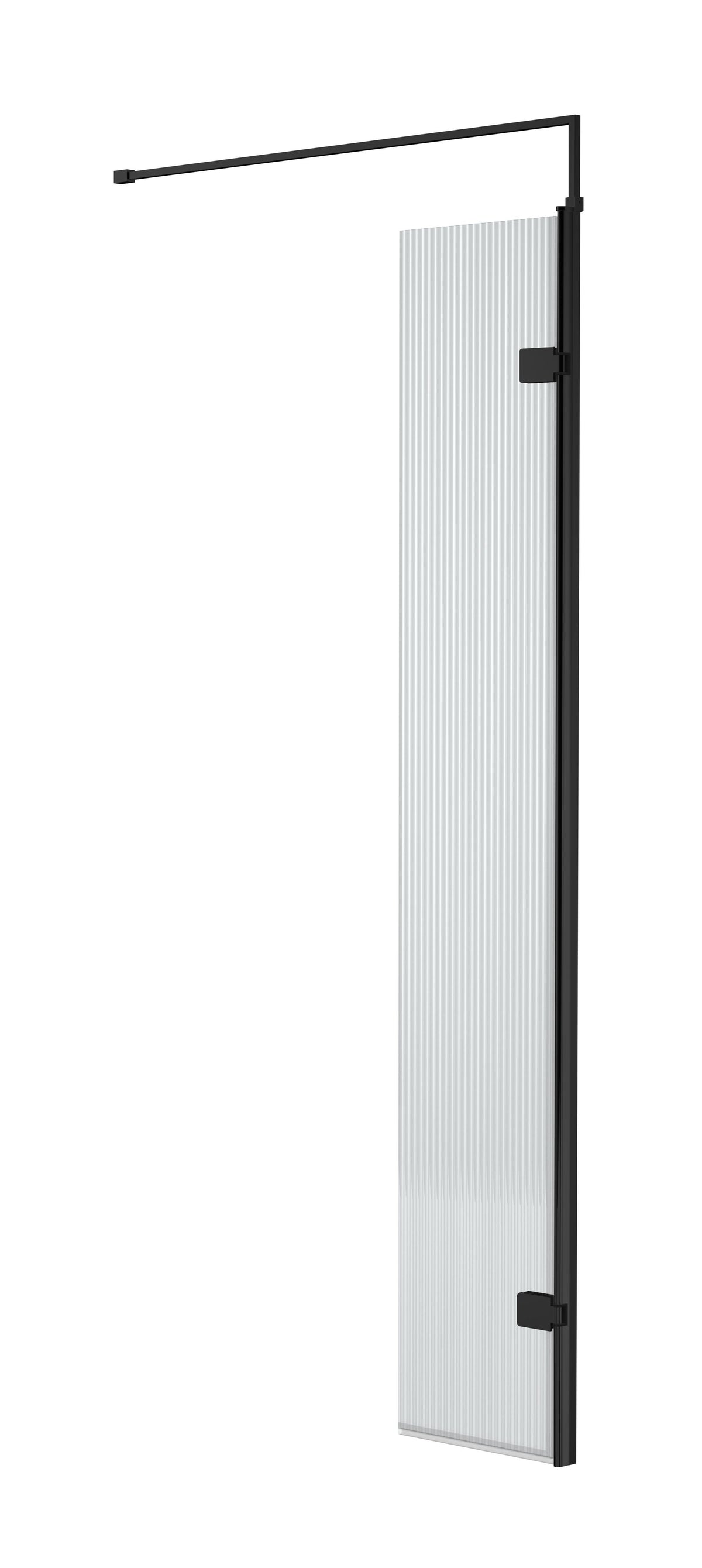 Modern Splash 300mm Matt Black Fluted Hinged Wetroom Screen With Support Bar