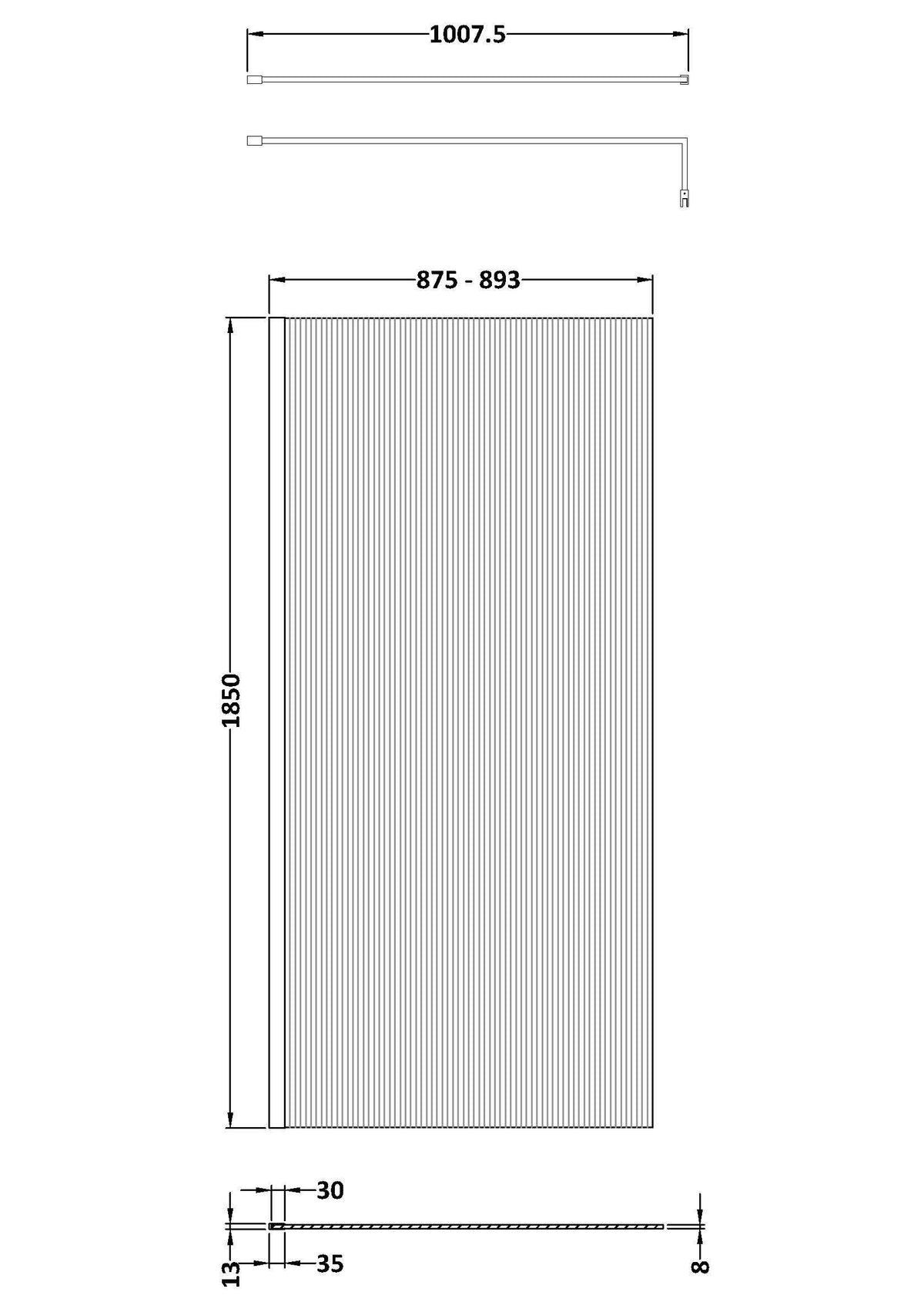 Modern Splash 900mm Brushed Bronze Fluted Wetroom Screen With Support Bar