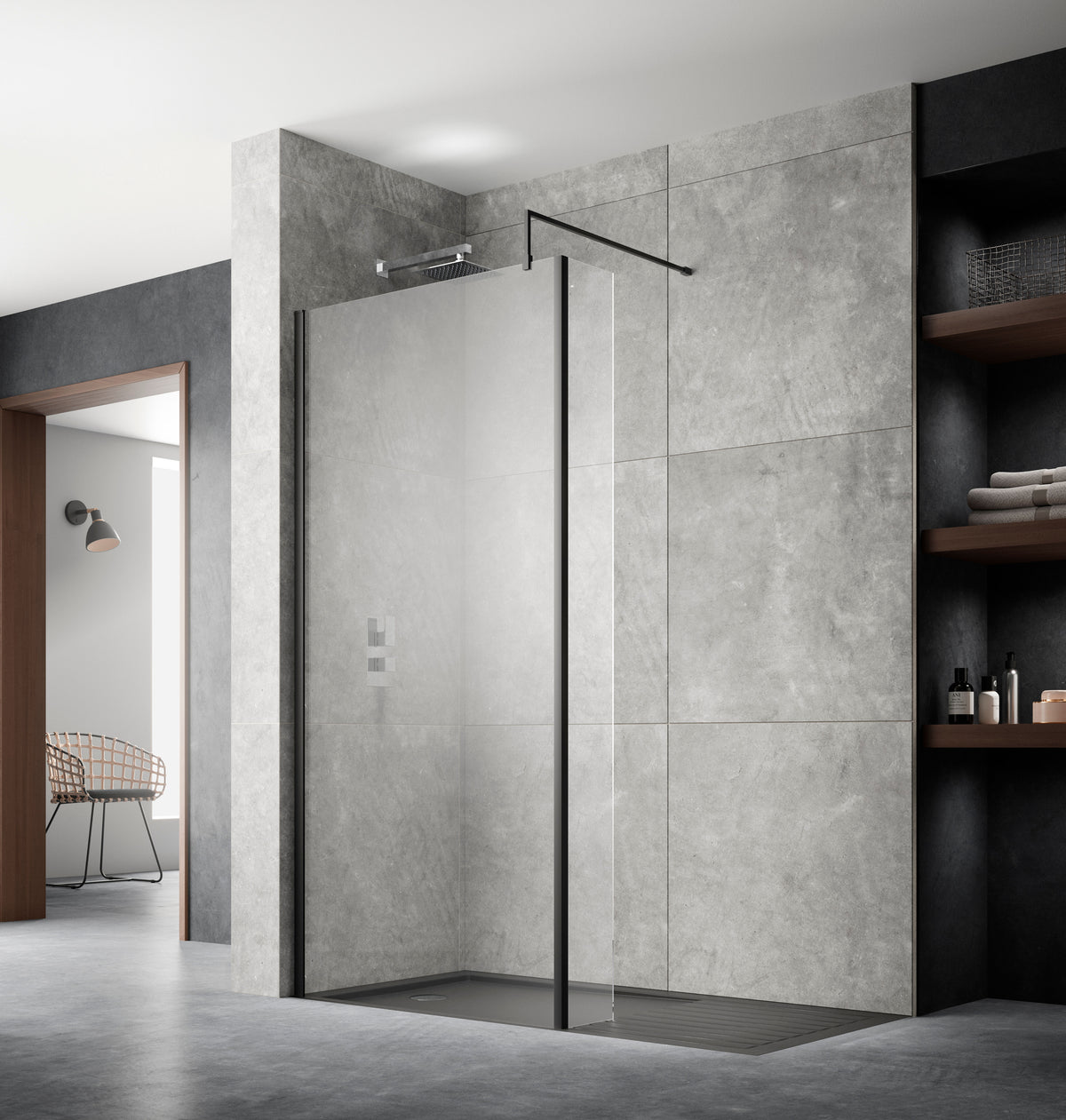 Modern Splash Ralus 250mm Matt Black Wetroom Return Screen