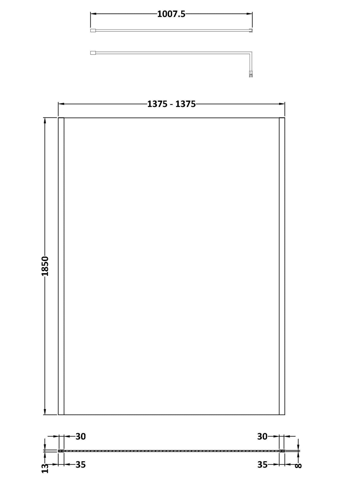 Modern Splash 1400mm Brushed Brass Wetroom Screen With Support Bar