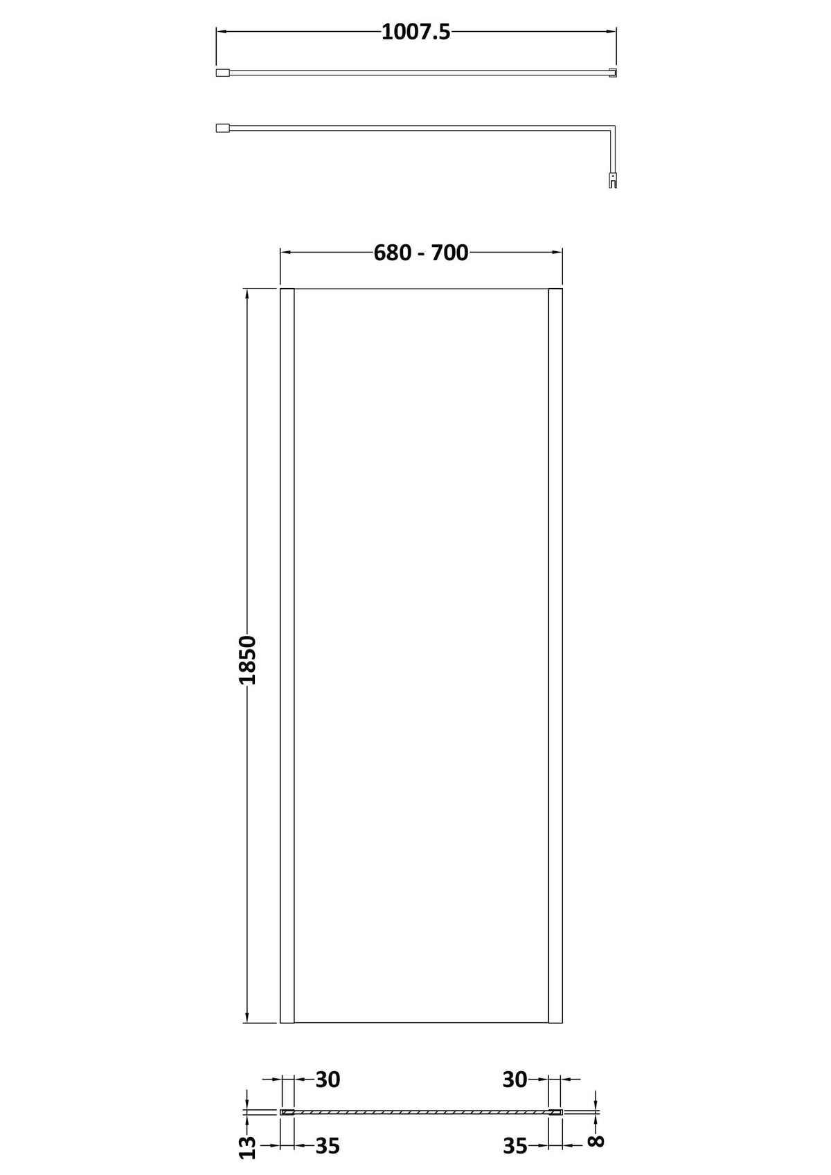 Modern Splash 700mm Brushed Pewter Outer Frame Wetroom Panel