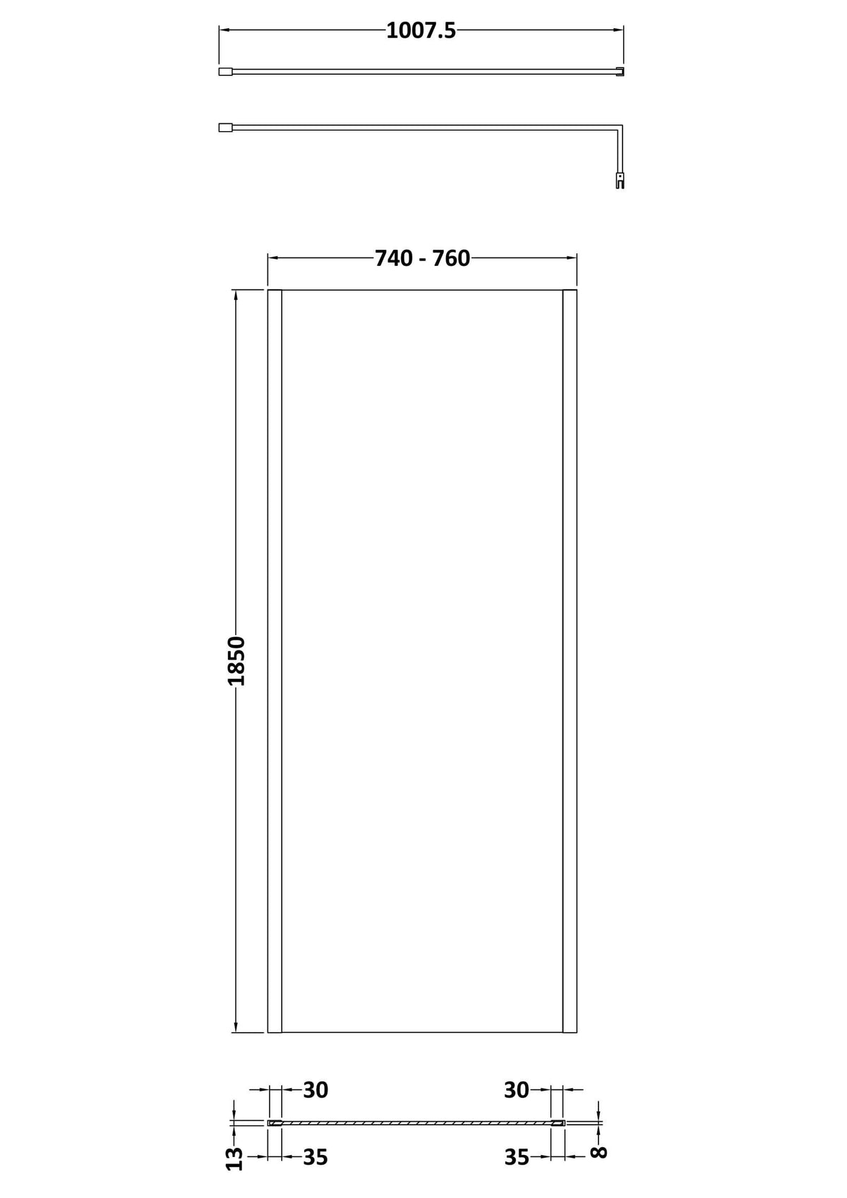 Modern Splash 760mm Brushed Pewter Outer Frame Wetroom Panel