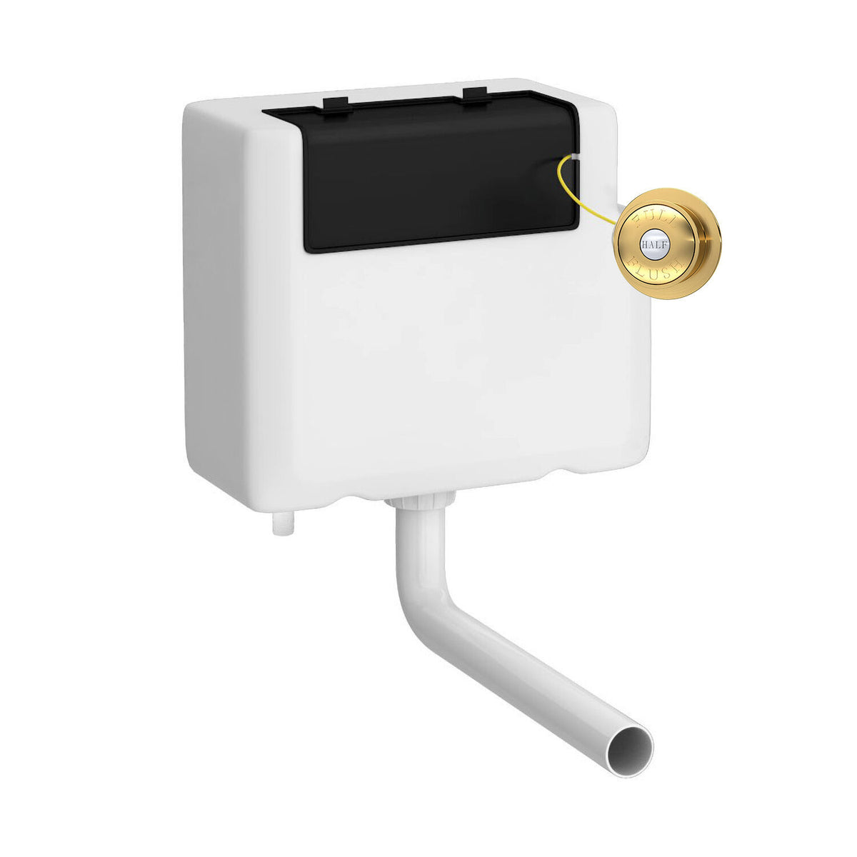 Universal Access Bottom Inlet Cistern With Square Brushed Brass Traditional Dual Flush Plate