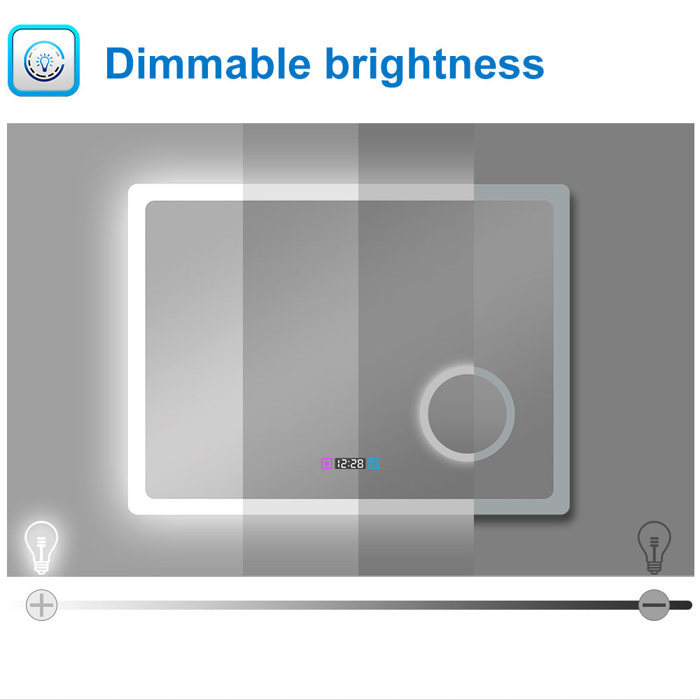 Modern Splash LED Mirror with Clock, 3x Magnifying Adjustable Brightness
