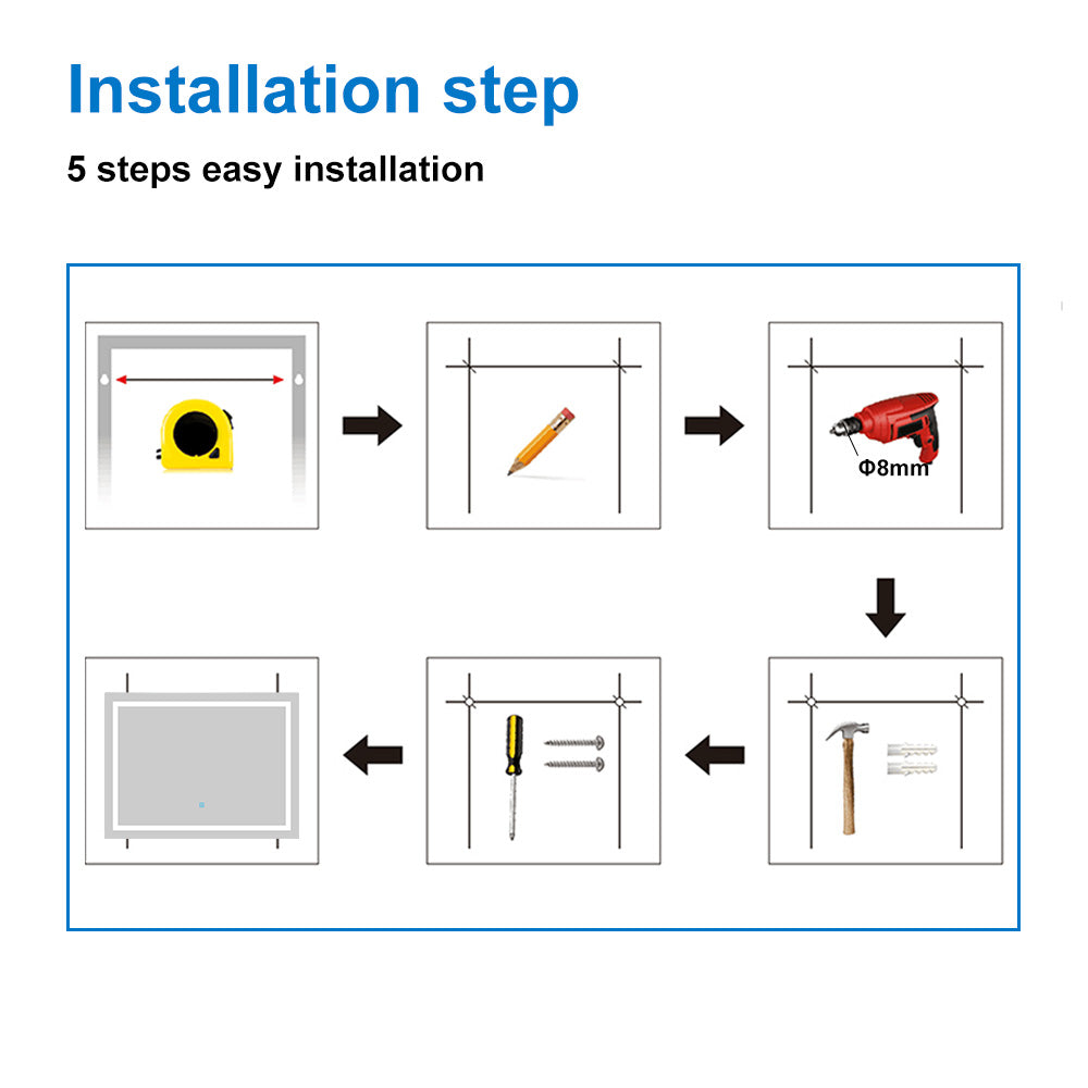 Bathroom Mirror with LED Llights-450x600mm/500x700mm