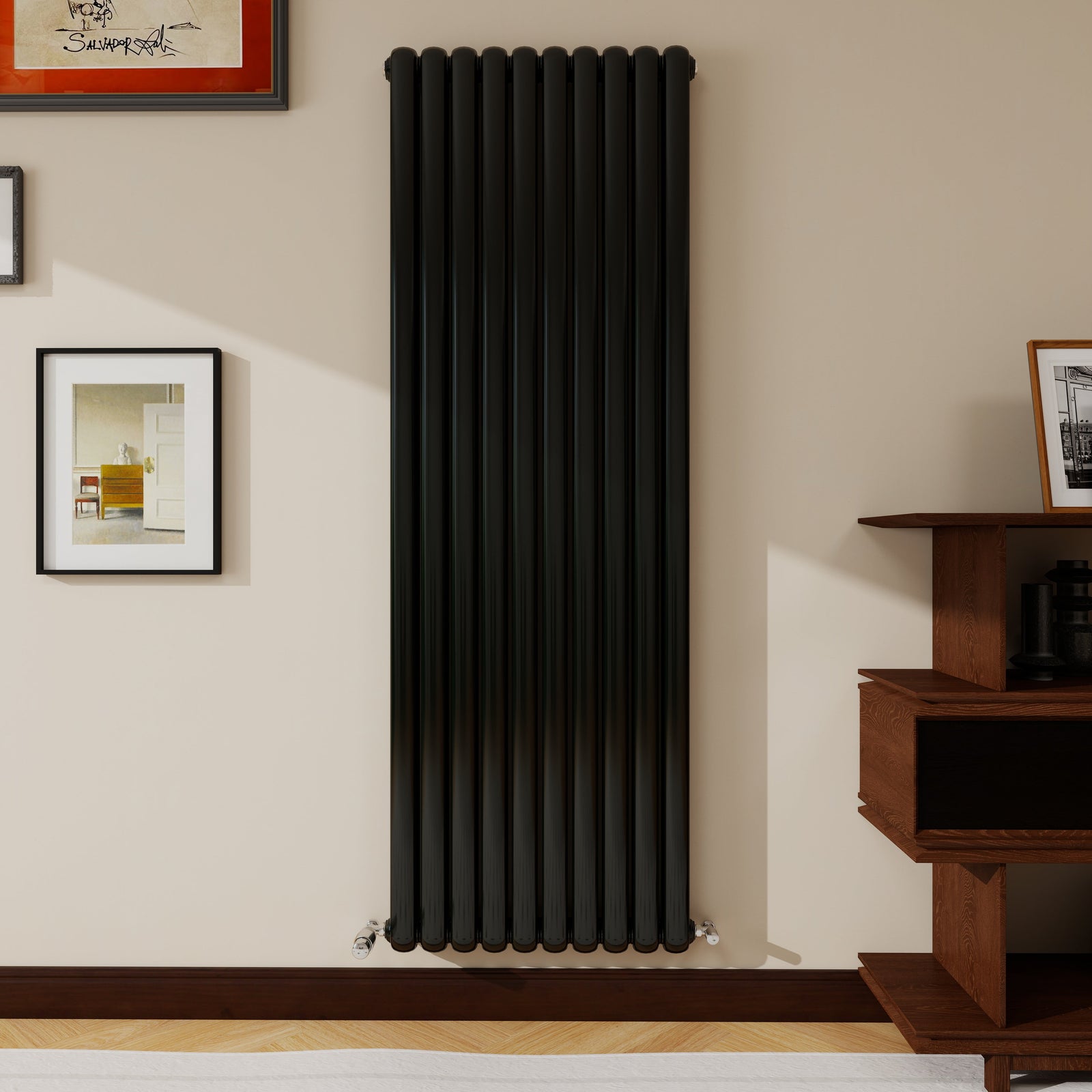 Modern Splash round tube cast iron radiator MDCC18 in matt black — the contemporary heir to the Victorian original