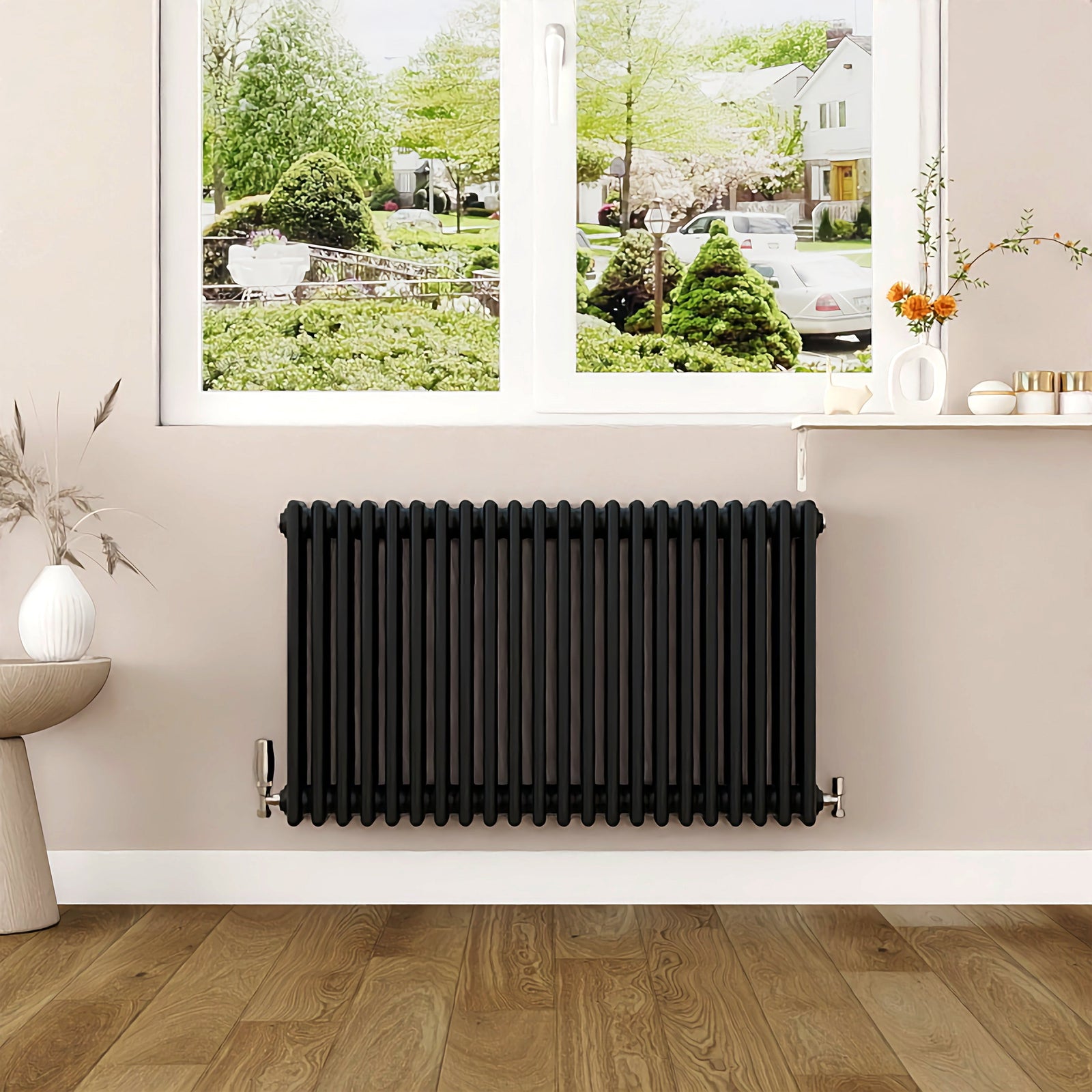 Modern Splash cast iron radiator CIR6-22 in matt black — traditional column construction with exceptional thermal mass