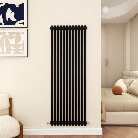Modern Splash cast iron column radiator CIR15-12 in matt black — a statement hallway radiator with thermal mass and visual weight
