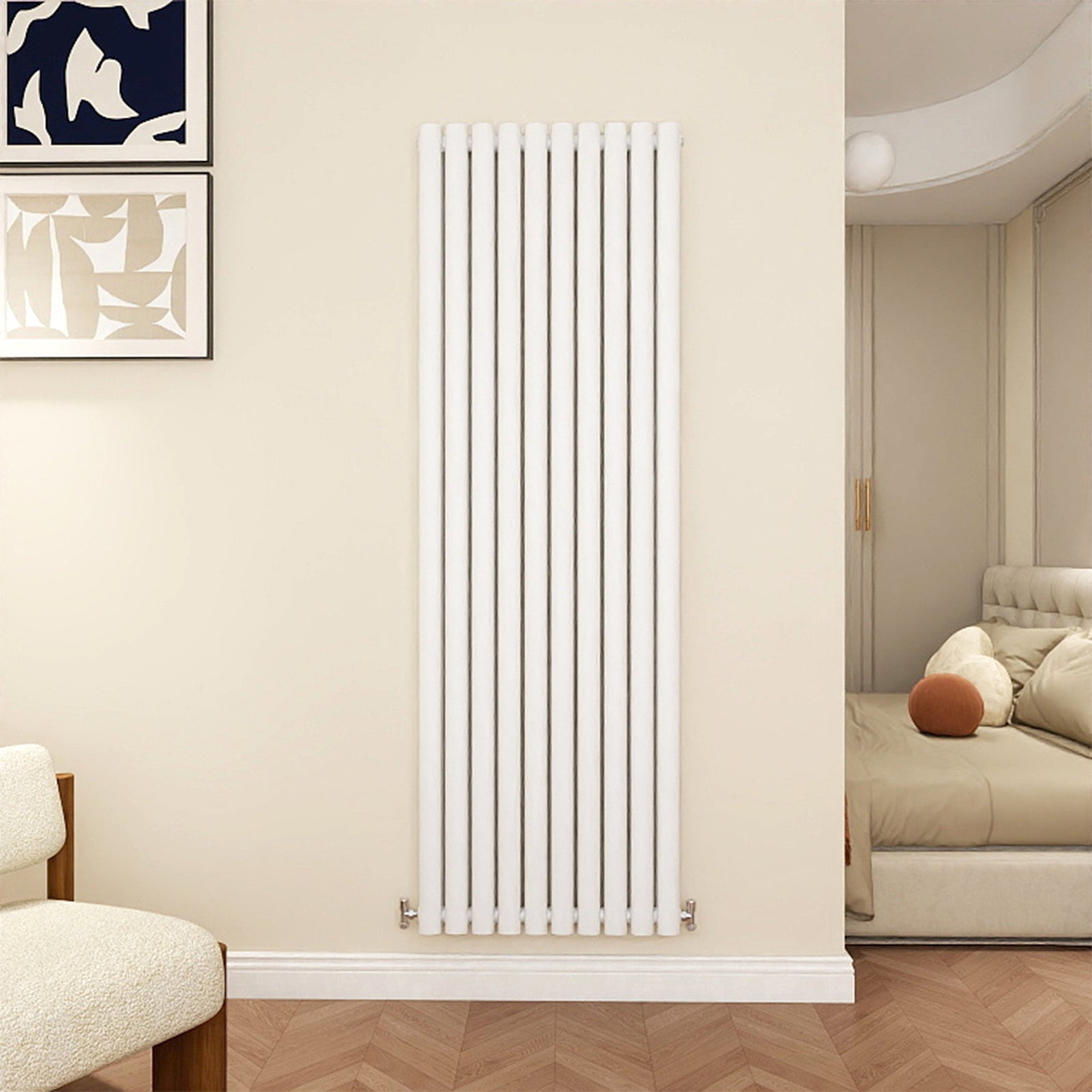 Modern Splash oval column radiator NZ18-10 in white — elliptical cross-section that creates depth, shadow, and architectural presence