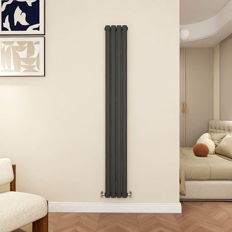 Modern Splash oval column radiator styled in a contemporary living room