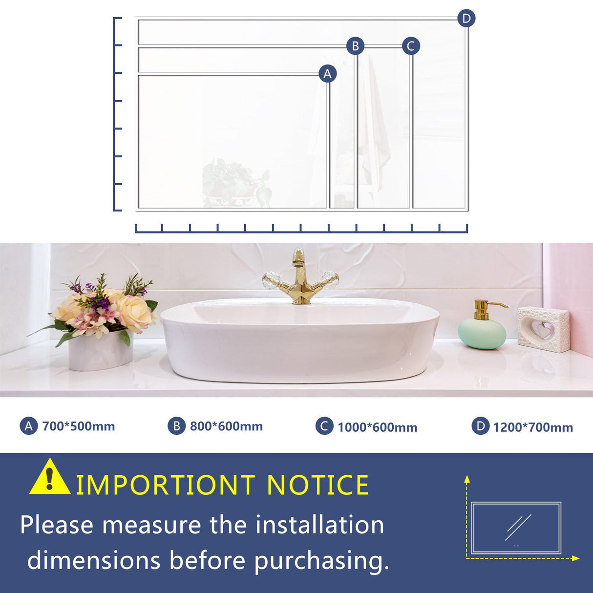 Modern Splash LED Rectangle Mirror