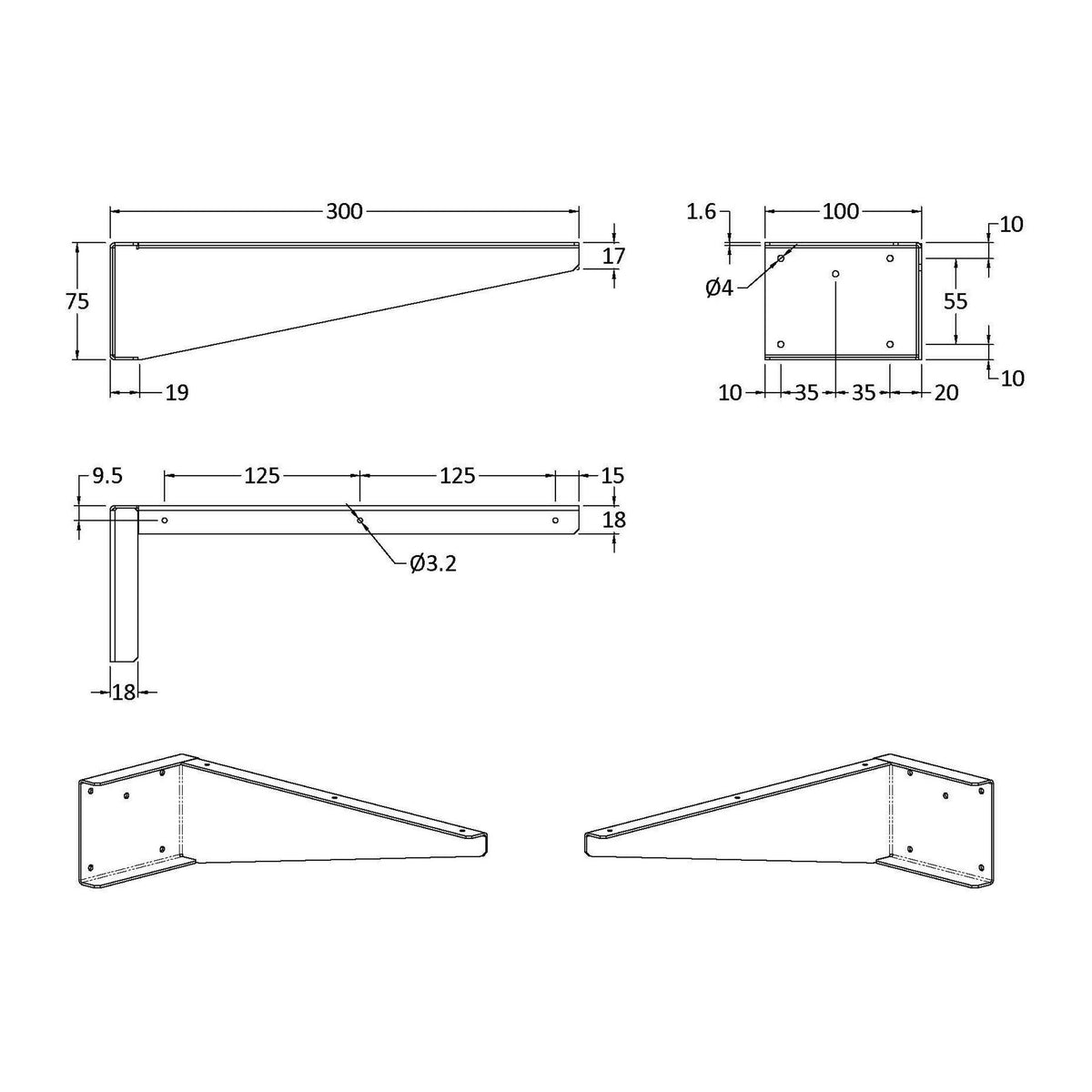 Dark Grey Shelf Support Brackets