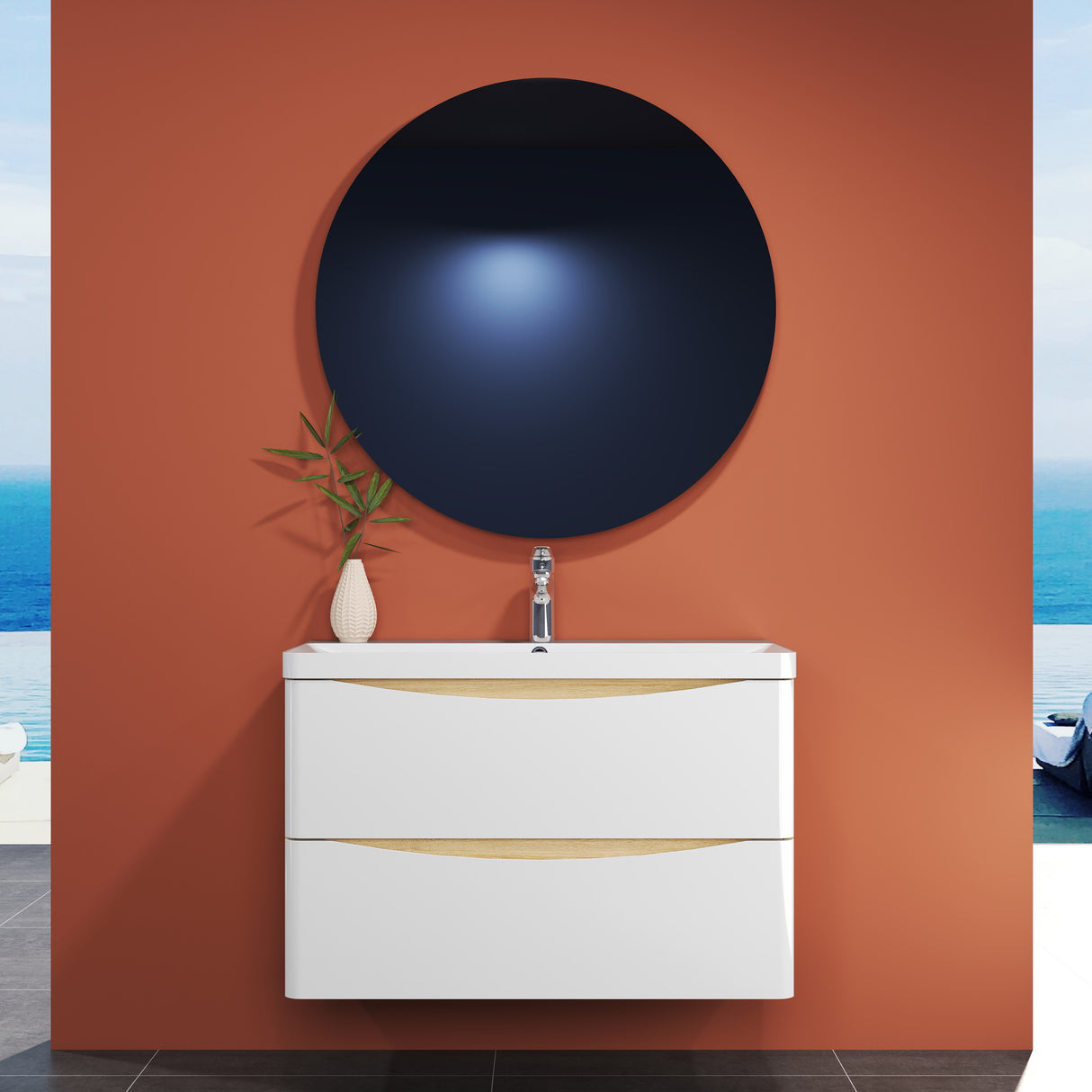 Modern Splash Wall Mounted Bathroom Vanity Unit With Artificial Stone Basin And 2 Soft Close Drawers White Oak 800*395*500mm