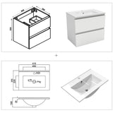 Modern Splash Wall Mounted Bathroom Vanity Unit With Thin Ceramic Basin And 2 Soft Close Drawers White 600*385*520mm