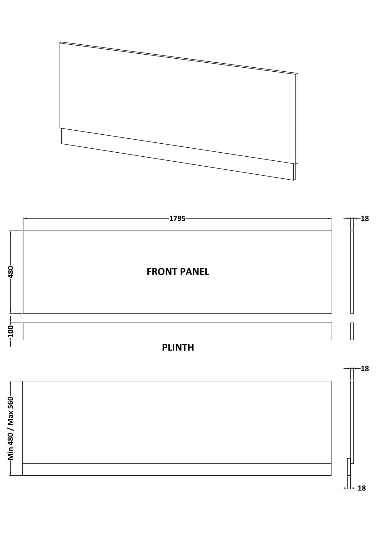 Halite 1800mm Matt Grey Waterproof Front Bath Panel