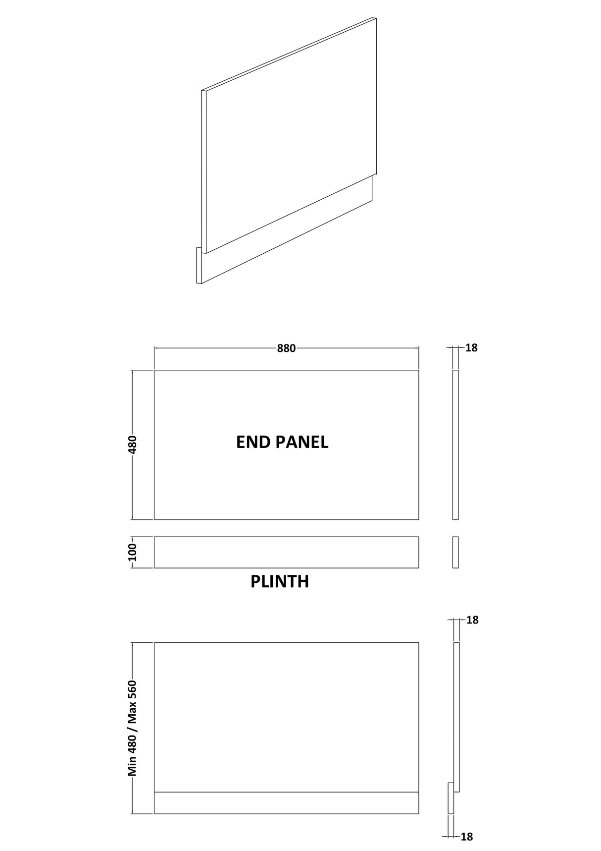 Modern Splash  900mm White Gloss Waterproof End Bath Panel