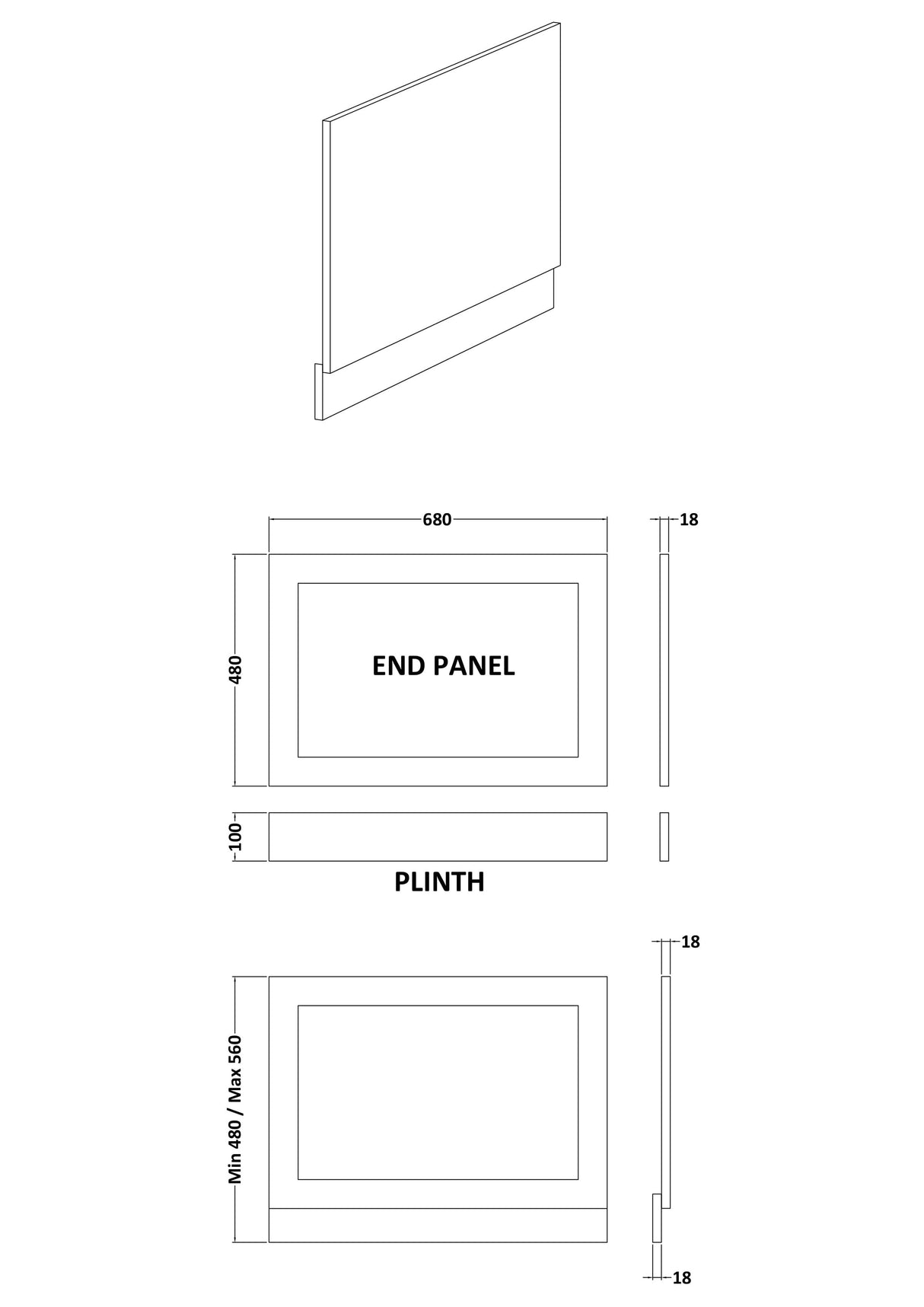 Modern Splash  700mm Shaker Style Waterproof End Bath Panel