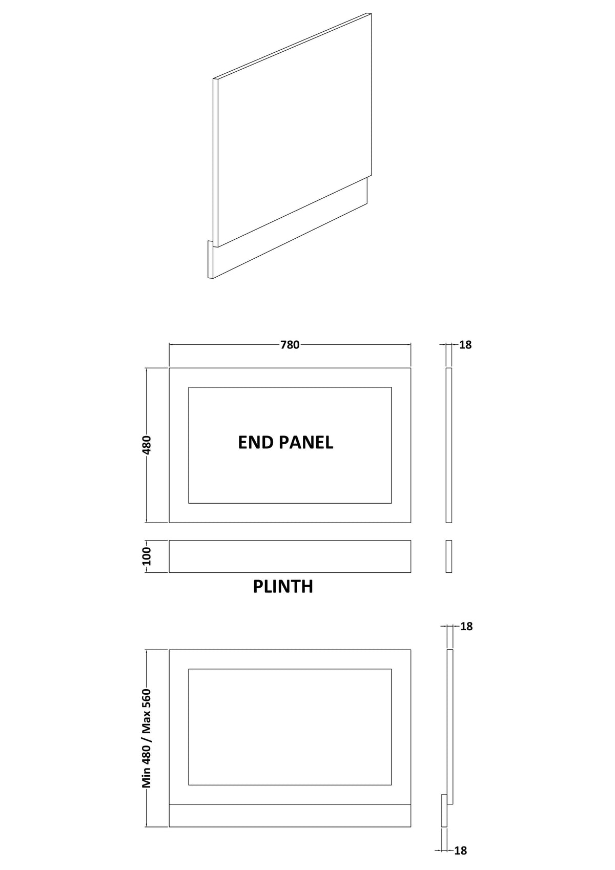 Modern Splash  800mm Shaker Style Waterproof End Bath Panel
