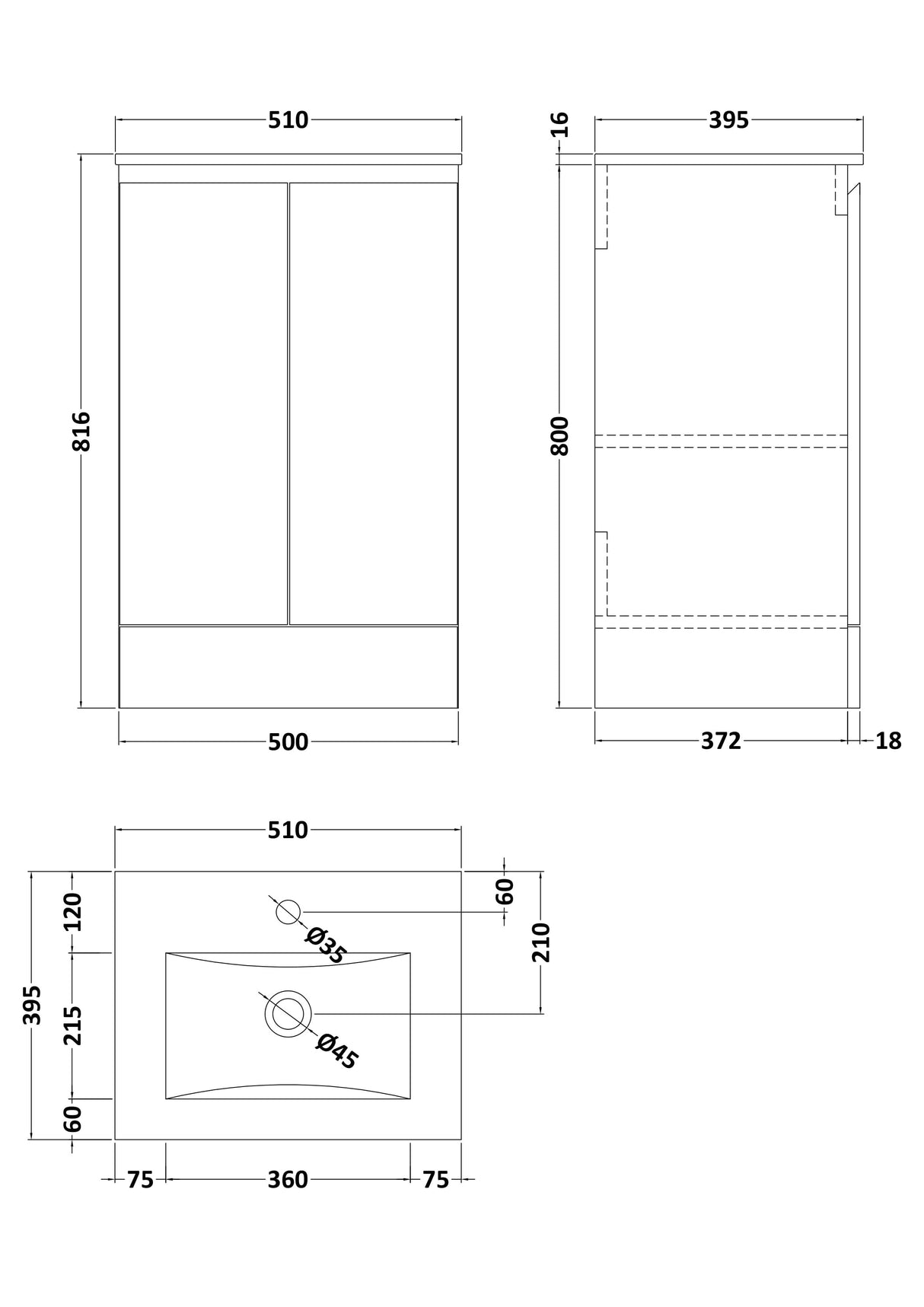 Halite 500mm Matt Grey 2 Door  Floor Standing Vanity Unit With 1 Tap Hole Basin