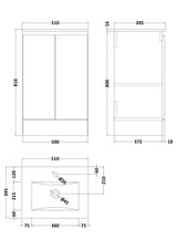Halite 500mm Matt Grey 2 Door  Floor Standing Vanity Unit With 1 Tap Hole Basin