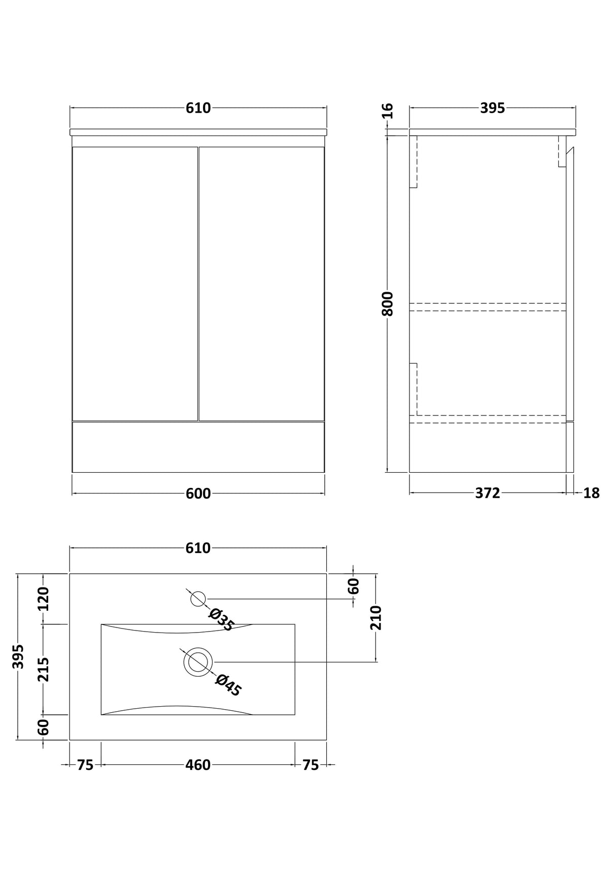 Halite 600mm Matt Grey 2 Door Floor Standing Unit With 1 Tap Hole Basin