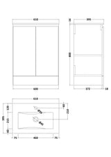 Halite 600mm Matt Grey 2 Door Floor Standing Unit With 1 Tap Hole Basin
