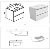 800mm Wide Wall Mounted Vanity Units and Sink 2 Drawers - Matt White