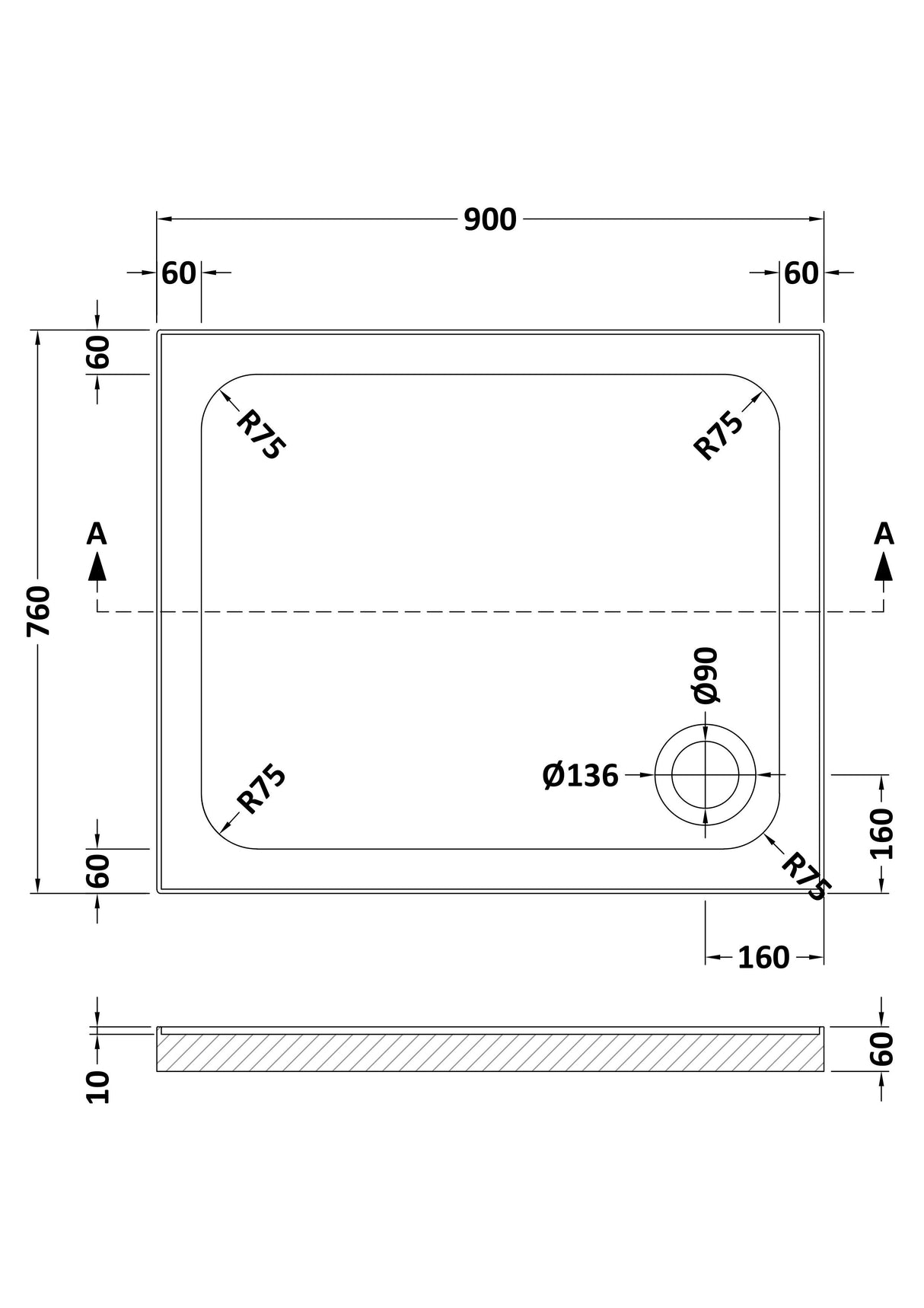 Shower Stone Tray Size